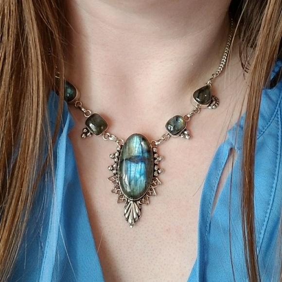 Jewelry - Boho Labradorite necklace silver ornate tribal